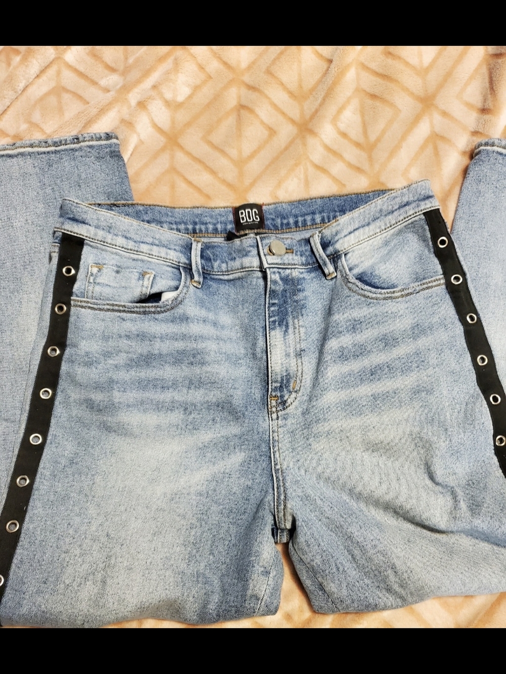 BDG Urban Outfitters High Rise Light Wash Denim Jeans with Grommet Side Trim
